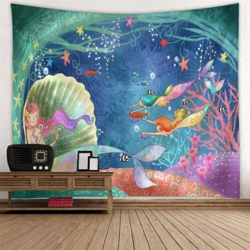 Underwater World Hippie Tapestry Wall Hanging 3D Mermaid Dolfish Psychedelic Carpet Animal Marine Life Kids Gift Boho Home Decor