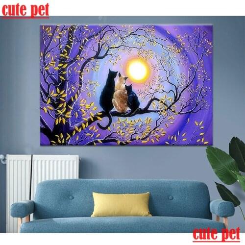 Full square round DIY Diamond Painting Cat under the moon Diamond Embroidery CrossStitch Diamond Rhinestone Decor diamond mosaic