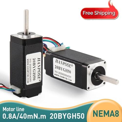 5pcs Nema8 Stepper motor 20*50mm 0.8A 1.8 degree High Torque mini motor 20BYGH50 For 3D Printer Monitor Equipment