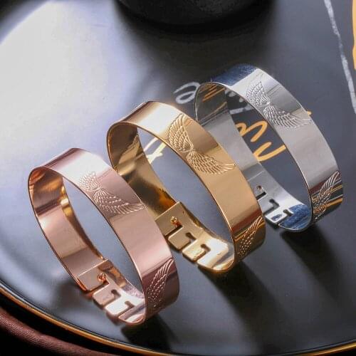Shefly 2020 Fashion Jewelry Angle Wings Pattern Gold Sliver Adjustable Wide Bangles Bracelets for Women Valentines Day Gifts