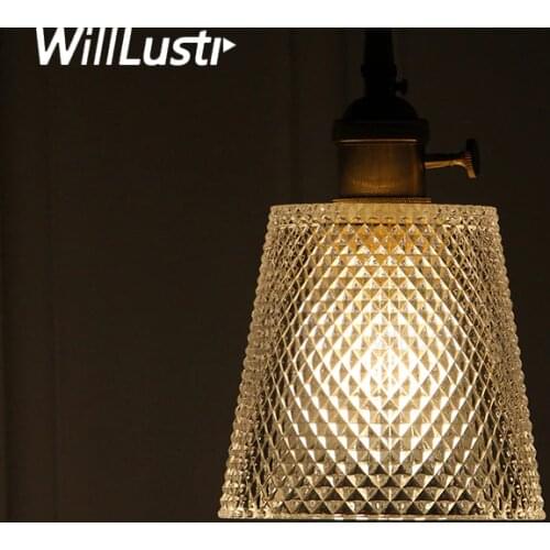 Nordic vintage taper diamond glass pendant light copper part pendant lamp dinning room home hotel restaurant loft Japan lighting