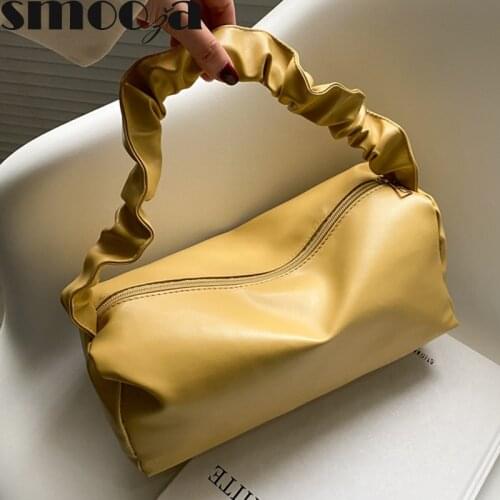SMOOZA Solid Simple Nylon Pleated Top-handle Bags Women Cute Vintage Underarm Baguette Bag One-shoulder Fashion Female Handbags