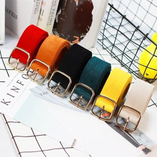Collocation Overcoat Sweater Lengthen Velvet Belts Square pin Buckle Soft Suede Belt Suitable for Dress Korean style Waistband