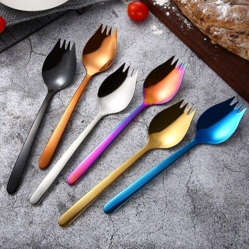 1PC Fruit Fork Dessert Forks for Cake Snack Salad Fork Spoon 2 In 1 Colorful Rainbow High Quality Stainless Steel Accessories