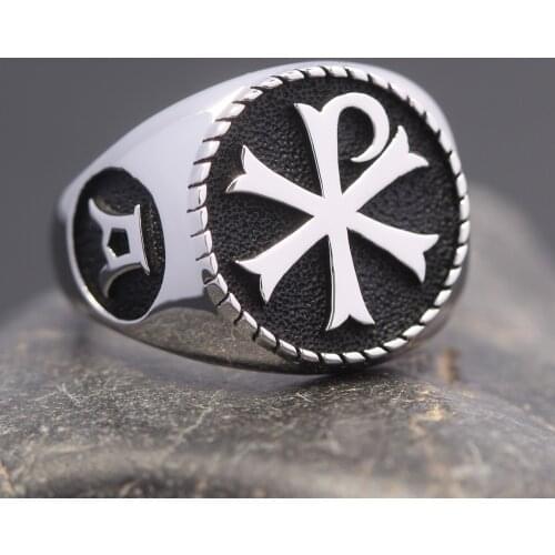 Vintage Alpha Omega Chi Rho PX Cross Christian Orthodox Church Symbol Sterling Silver Ring