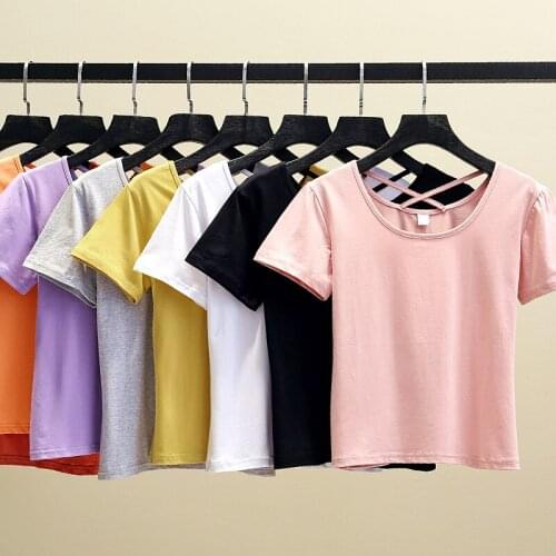 Zoki Pure Cotton Women Short T Shirt Summer White Sexy U Collar Short Sleeve Solid Cheap Tees Causal Backless Crop Girls Tops