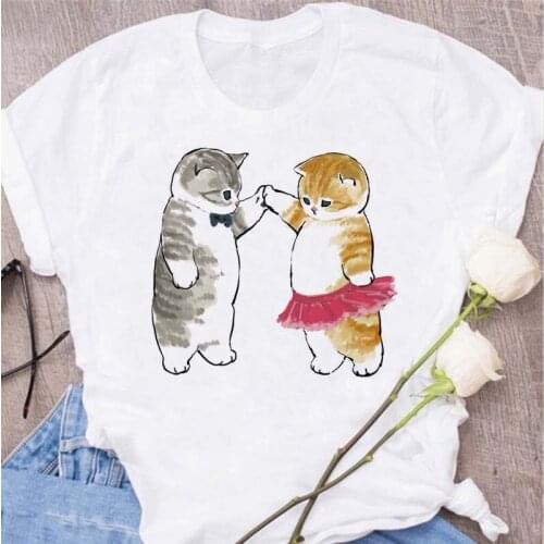 Cute Cats Printing Women T-shirts New Kawaii Womens Tshirt Fashion Women Clothing Funny Korean Style T-Shirts Shirts for Woman