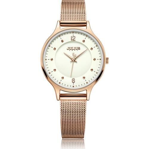 Julius Watch For Women Ultra-thin 6.5mm Womens Stainless Steel Band Luxury Gift Watch Dual-Layer Dial Fashion Montre JA-1060