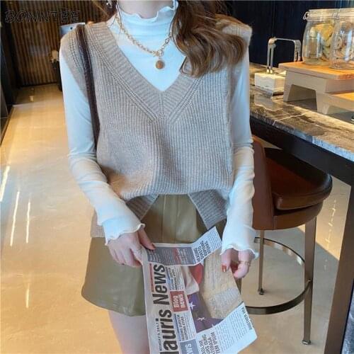 Sweater Vest Women Soft V-Neck Leisure Sleeveless College Elegant Female Solid Basic Korean Style Fashion Simple All Match Fall