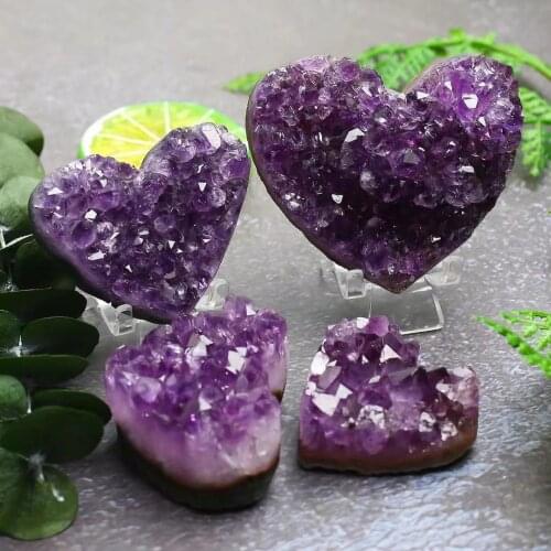 1pc 40mm-70mm Rough Natural Heart Shaped Amethyst Geode Cluster Crystals Healing Stones