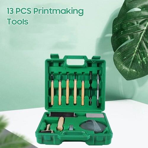 13/19PCS Printmaking Tools Kit with Carry Box Engraving Tools Wood Block Printing Tool with Carving Tool Rubber Roller Whetstone