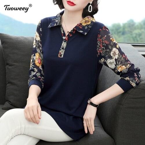 2021 New Summer Middle Aaged pullover Women Korean Chiffon Blouse Tops Female patchwork Fashion Loose blusas Plus Size 4xl Shirt
