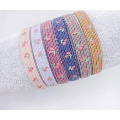 300pcs/lot DIY Simple Girl Fabrics Printing Cherry Flower Hair Band Elasticity Rubber Band Hair Styling Tools Accessories HA1355