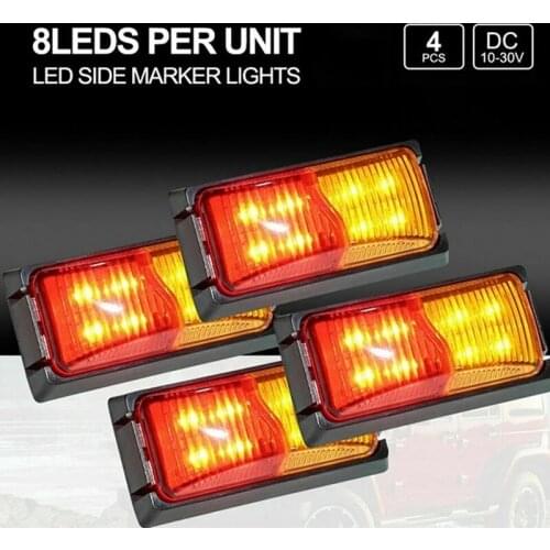 4PCS 8 LED Car Truck Rear Tail Light Warning Lights Rear Lamps Waterproof Double Sides Marker Trailer Lights 10-30V