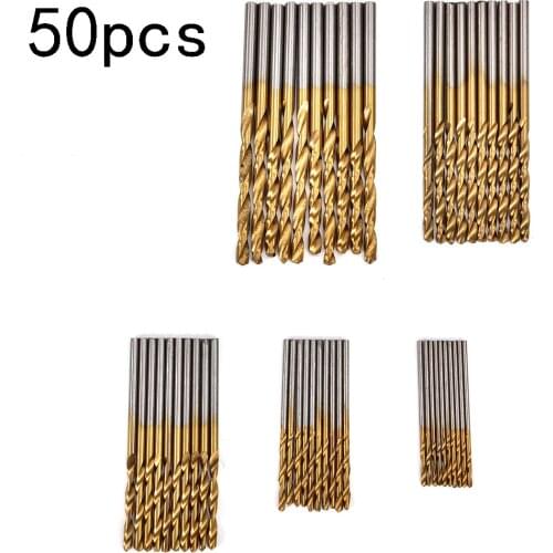 50Pcs/lot 1/1.5/2/2.5/3mm Titanium Coated Drill Bits HSS High Speed Steel Drill Bits Set Tool Power Tools