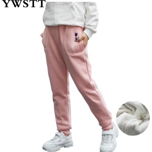 Boys Plus Velvet Pants Girls Sports Pants Winter 2018 new hicken Trousers Girls Warm Fur Fashion Skinny Soft Sports School Pants