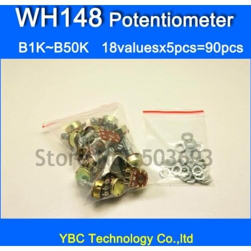 Free Shipping 18valuesx5pcs=80pcs WH148 Potentiometer B1K B5K B10K B20K B50K B100K B250K B500K B1M Variable Resistors