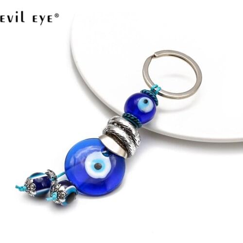 EVIL EYE Alloy Silver Color Keychain Car Keyring Blue Turkish Eye Pendant Key Chain Holder Fashion Jewelry for Women Men EY1851