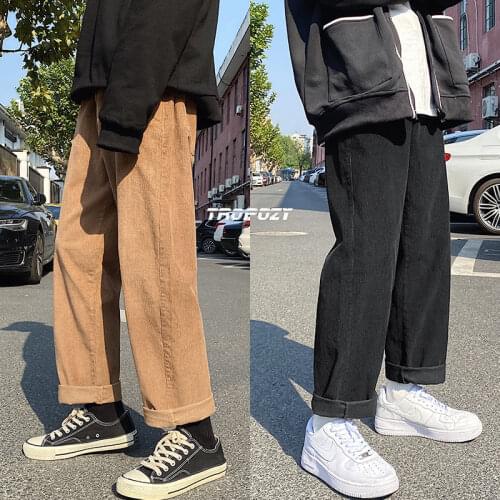 Cotton Corduroy Pants Mens Fashion Retro Straight Wide-leg Pants Men Streetwear Loose Hip-hop Autumn Casual Pants Mens S-2XL