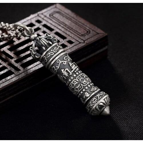 Pure silver, antique, antique, old six words, genuine character, mens sterling silver, Kun box, pendant wholesale