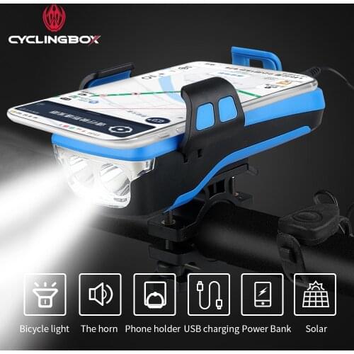 CyclingBOX Waterproof Bicycle Light Solar Energy Multifunction Phone Holder 4000mAh Power holder Bell For Bicycle Accessories