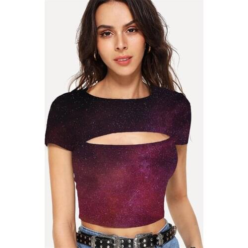 Somepet Galaxy T-shirt Women Space T-shirts 3d Nebula Shirt Print Novel Tshirts Casual Short Sleeve Sexy Printed Streetwear