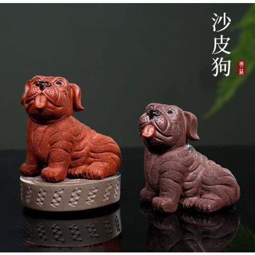GuYue hall yixing undressed ore purple sand tea pet manual small sculpture play kung fu tea tea set bulldog