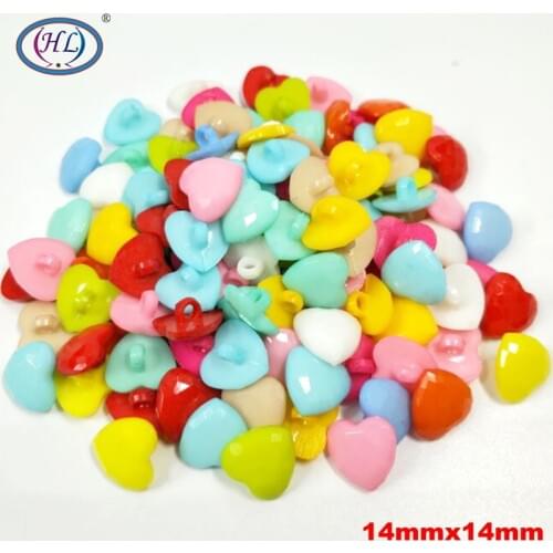 HL 14MM 50/100PCS Mix Color Shank Heart Plastic Buttons DIY Crafts Childrens Clothing Garment Sewing Accessories