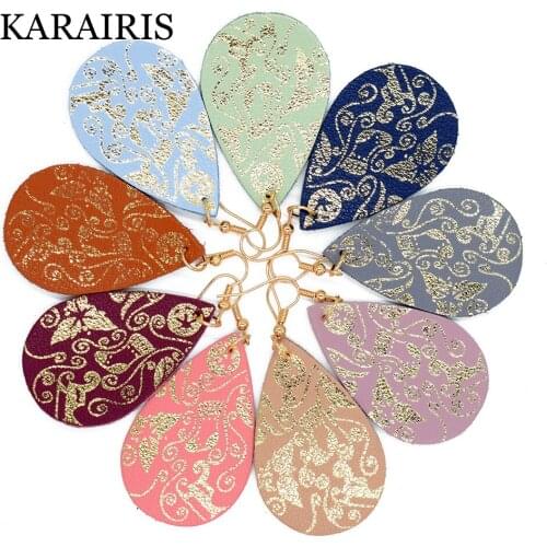KARAIRIS New Design Bronzing Pattern Christmas Earrings Fashion Jewelry Genuine Leather Big Waterdrop Earrings For Women 2020