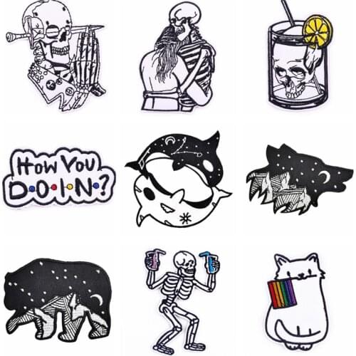 Cool Skull Animal Patches for Clothing Embroidered Iron On Badges Stripes for Clothes Stickers Appliques Decoration Patch Sewing
