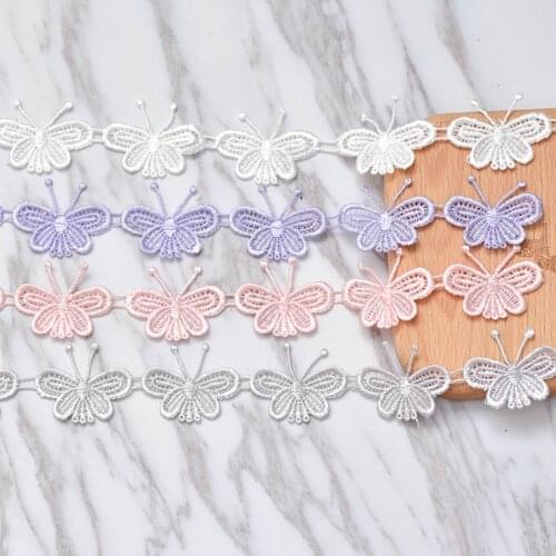 1 Meter/lot Butterfly Flower Water Soluble Lace Trim Wedding Lace Fabric Embroidered DIY Handmade Patchwork Ribbon Sewing