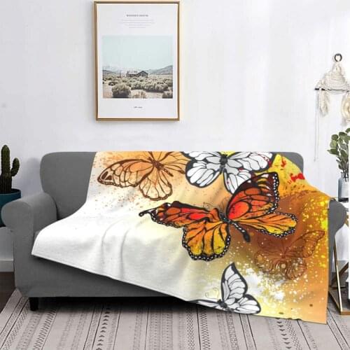 Summer Orange Butterflies Blanket Fleece Winter Beautiful Elegant Breathable Lightweight Throw Blankets for Home Bedroom Plush
