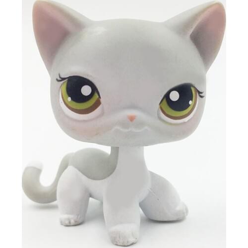 LPS CAT Rare pet shop toys standing #138 old original short hair cat grey & white kitten with green brown hazel eyes