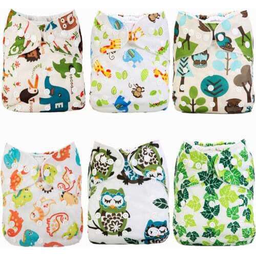 [Mumsbest] Baby Cloth Diapers 6pcs/Pack with Insert Baby Washable Diaper Reusable Panties Waterproof Babies Nappy Set Pack