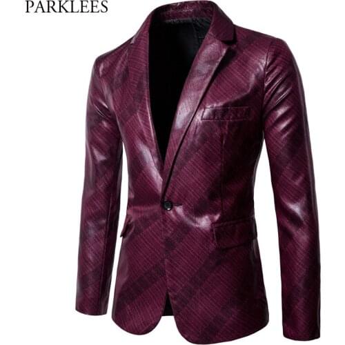Wine Red Twill Shiny Blazer Jacket Men 2018 Brand New Single Button Suit Blazer Men Wedding Party Stage Prom Blazers Costume 3XL