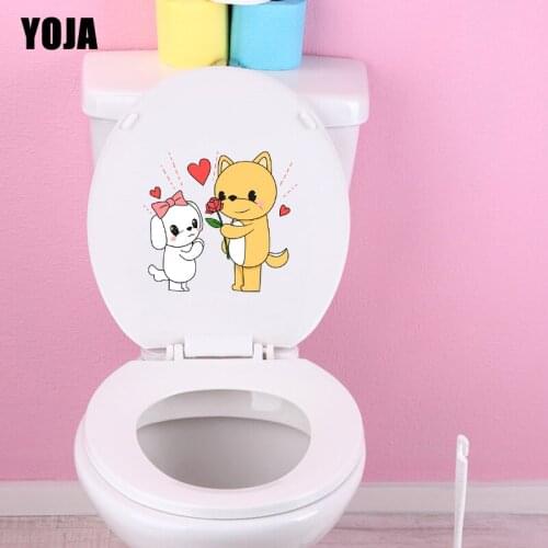 YOJA 21.2*19.5CM Dog Love Heart Wall Decal Toilet Sticker BedRoom Home Decor Cartoon Animal T3-0653