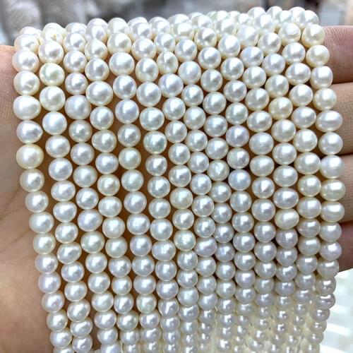 Wholesale Natural Near Round Freshwater Pearls (AA) White Loose Beads For Jewelry Making DIY Bracelet Necklace 6-7MM