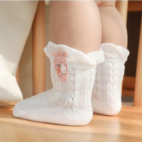 Newborn infant non-slip socks toddler girl boy summer cotton lace socks kids childish thin mesh cute short anti slip ruffle sock