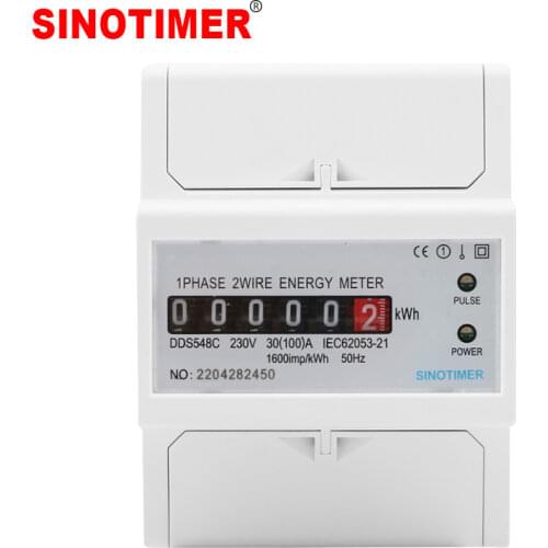 Single Phase Two Wire Power Consumption Watt Energy Meter kWh 30(100)A 230V AC 50Hz Wattmeter Household Electric Din Rail Mount