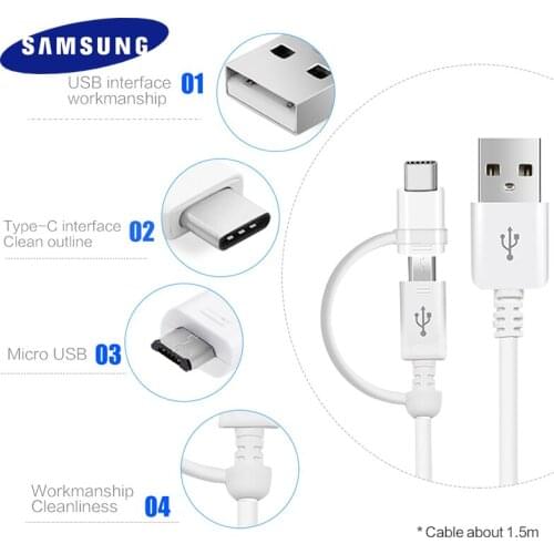 Original Samsung 2in 1 Micro USB to Type-C Cable Quick Charge Data Line For Galaxy S6 S7 S10 S21 S20 FE A90 A80 Xiaomi 11 10 S2