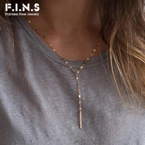 F.I.N.S Luxury Long Pendant Choker Necklace for Women Minimalist Chain Necklace Bar Stainless Steel Necklace Woman Jewelry