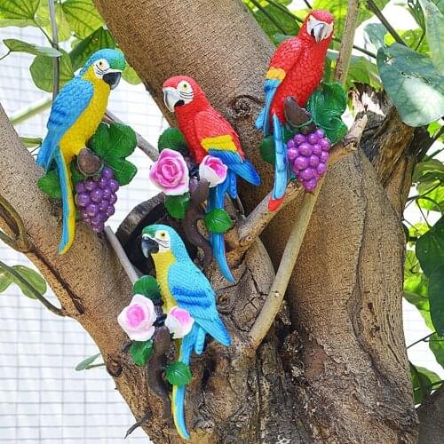 Hanging Parrot Statue Garden Decor Bird Sculpture Tree Decorative Figurine Resin Statue Wall Hanging Hook For Yard Garden Decor
