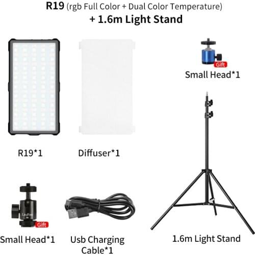With App Control R19 RGB Full Color Dual Color Temperature LED Video Lamp 3200K-7500K 10W 4040mah Fill Light+1.6m Lights Stand