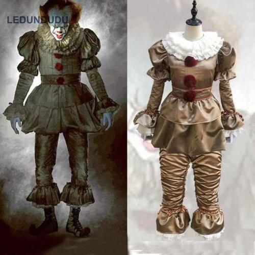 Movie Stephen Kings It Pennywise Full set Adult Men Women Clown Suit Fancy Halloween Masquerade Party Joker Cosplay Costumes