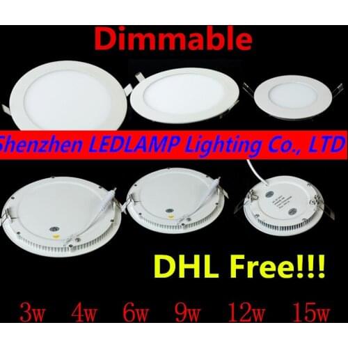 Dimmable LED Ceiling Light 3W 4W 6W 9W 12W 15W 25W Recessed Ultra thin LED Panel Down Light with driver 10pcs/lot, DHL Free ship