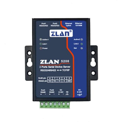 Industrial dual serial device server Switch converter ZLAN5200 2 port RS232 RS485 RS422 to Ethernet RJ45