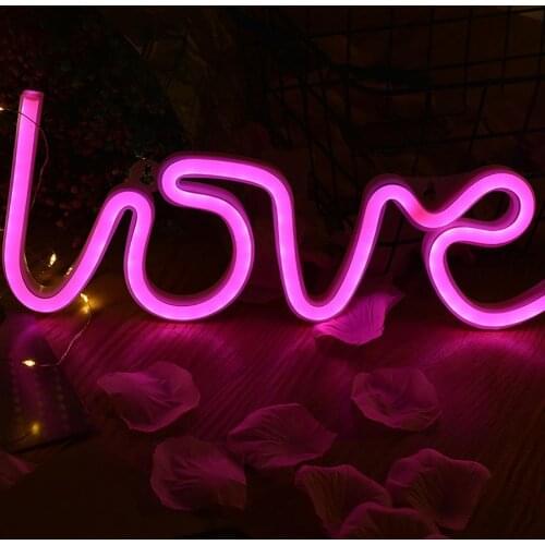 Love Design Pink LED Neon Sign Night Light Strap Christmas Wedding Ceremony Family Party Decoration Scene Decor of Proposal
