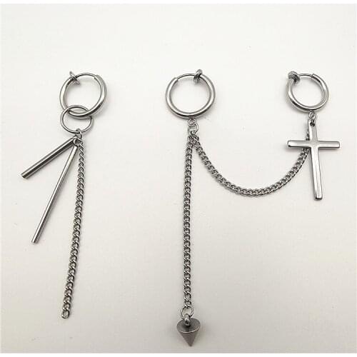 Class KPOP Stainless steel stud Earrings Cross Tassel Charms Pendant For Women Men Fashion Ear Jewelry Gifts 2 pieces