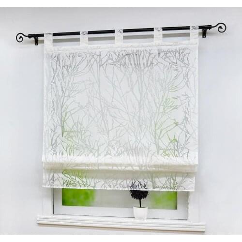 Roman Curtains Branch Printed Polyester Tulle Panel Drapes Tab Top for Home Kitchen Decor