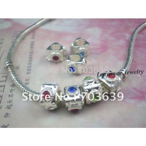 Mixed color silver plated alloy triangle big hole beads fit charm bracelets 40pcs/lot free shipping